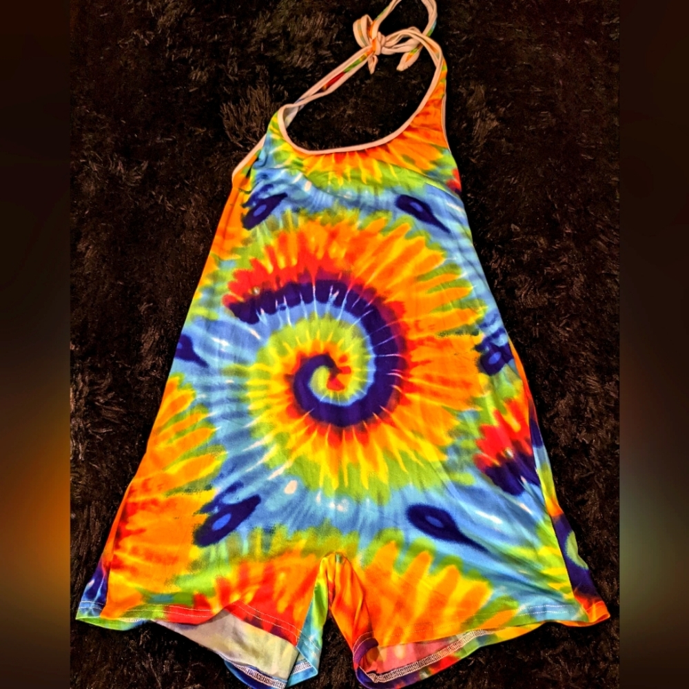 SheIn tye dye shorts jumpsuit with halter neck